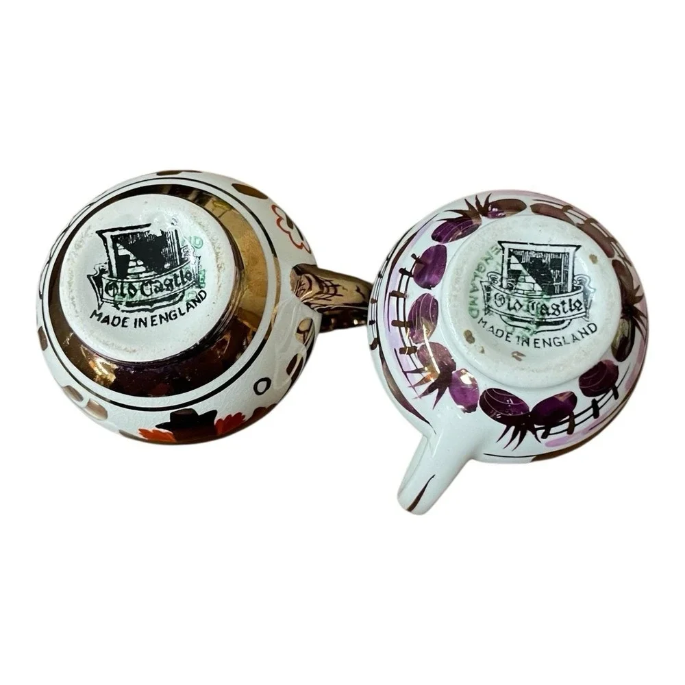Vintage Gloucester, England Lustreware Creamer Set 2‎ Souvenir Milk Jugs